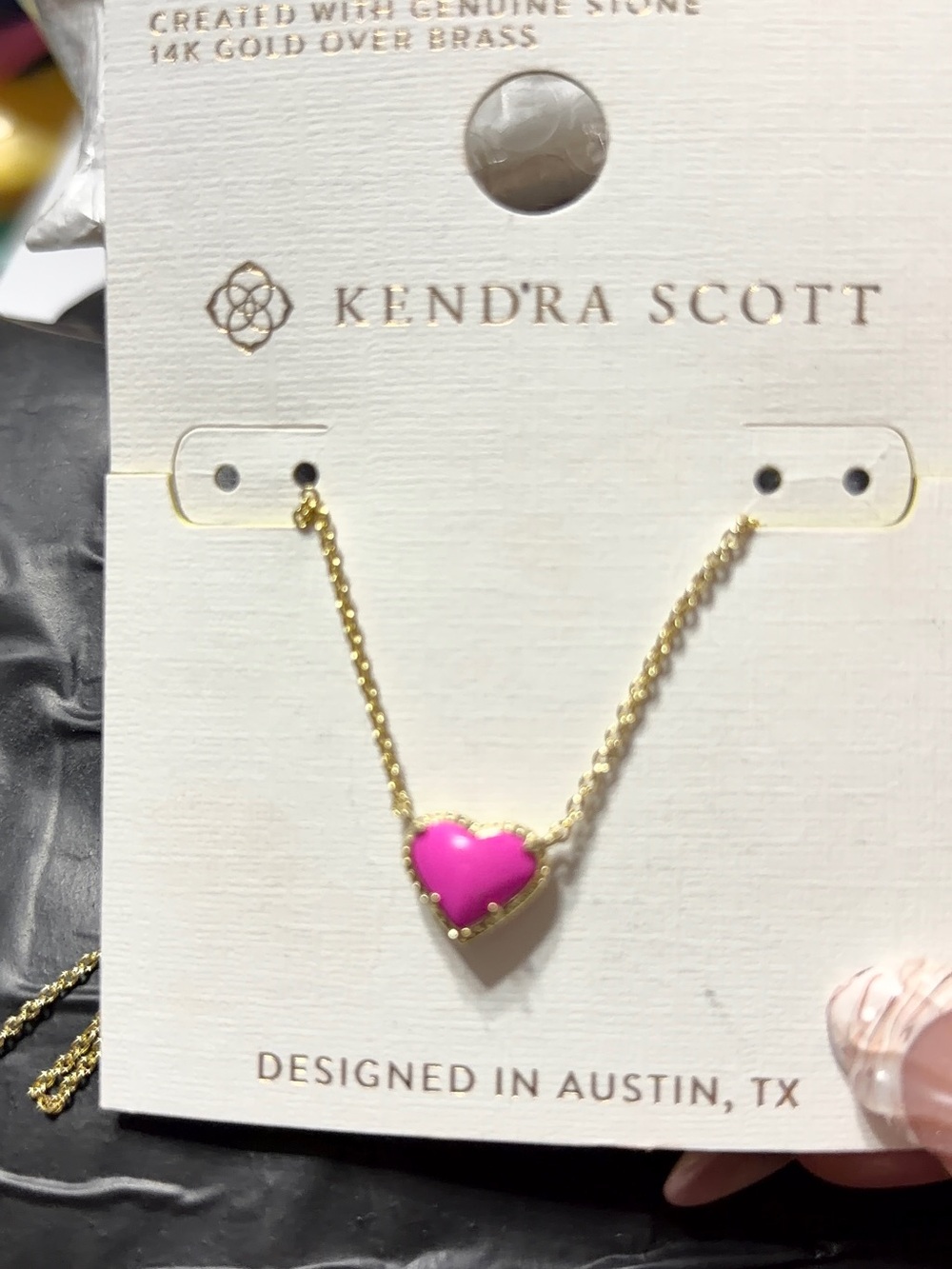 Kendra Scott Gold Necklace with Hot Pink Heart Pendant